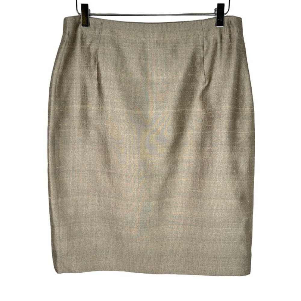 Escada Elements Silk Blend Pencil Skirt US 12 Taupe Knee Length Office Career